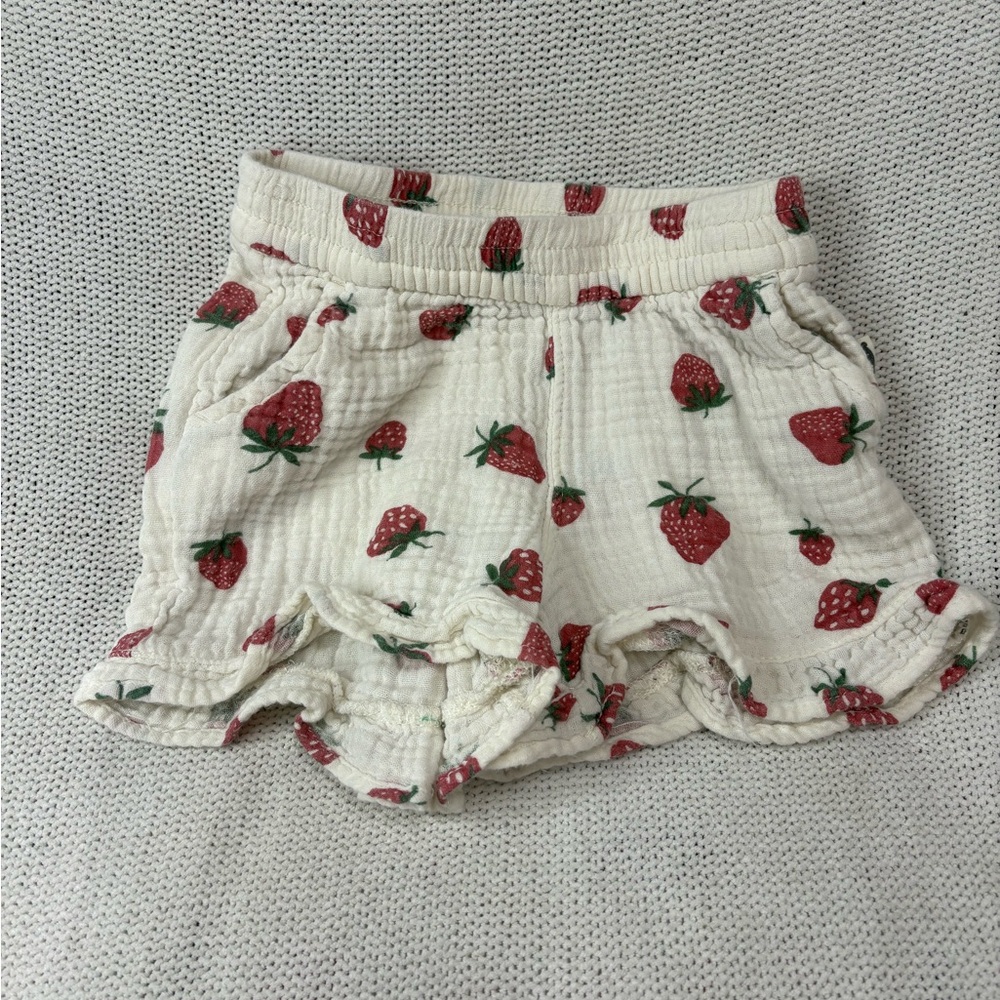 Rabbit Bear Organic Cotton Muslin Strawberry Print Shorts